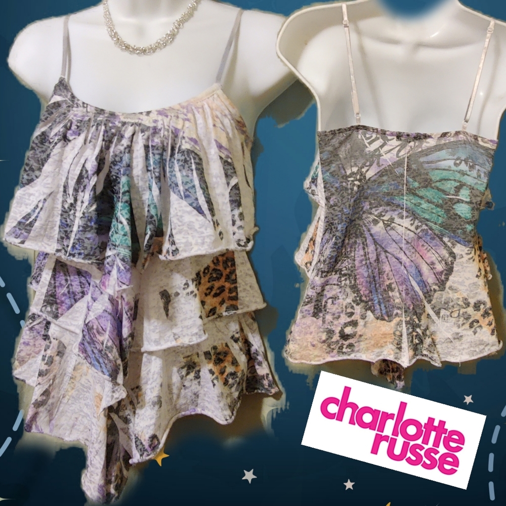 🗺️ Charlotte Russe Tiered Dreams of Watercolor Cami Tank  Adjustable Straps EUC
